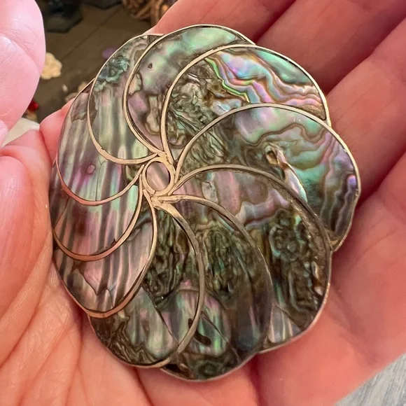 Vintage Mexico Silver Abalone Shell Brooch and Pendant C Clasp - Picture 3 of 10